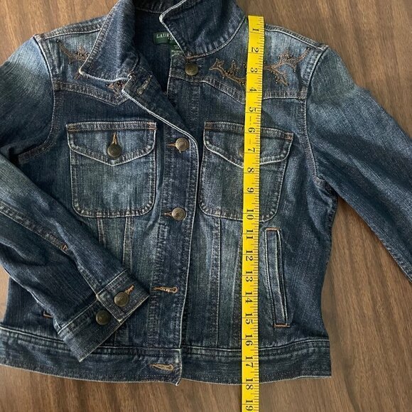 LAUREN JEANS CO by RALPH LAUREN Dark Blue Embroidered Denim Jacket Size P/P - Picture 7 of 8